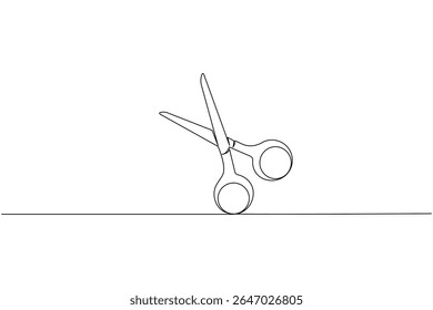 Minimalist scissors icon in continuous line art style on white background isolated vector