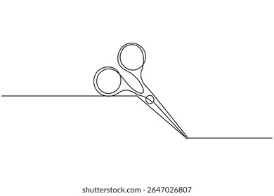 Minimalist scissors icon in continuous line art style on white background isolated vector