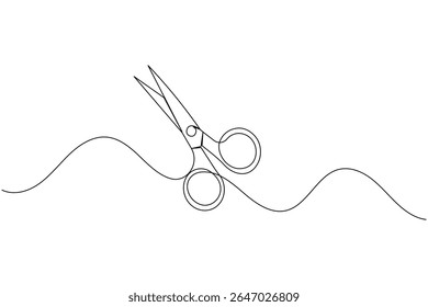 Minimalist scissors icon in continuous line art style on white background isolated vector