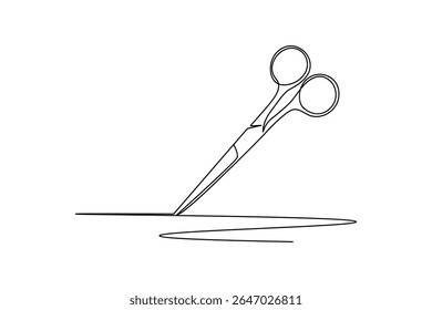 Icono de tijeras minimalista en estilo de arte de línea continua sobre fondo blanco Vector aislado