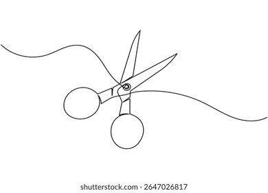Minimalist scissors icon in continuous line art style on white background isolated vector