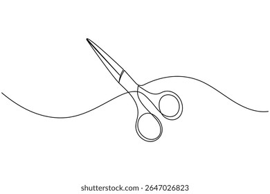 Minimalist scissors icon in continuous line art style on white background isolated vector