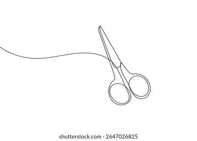 Minimalist scissors icon in continuous line art style on white background isolated vector