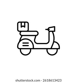 Minimalist scooter icon delivering package, transportation service vector