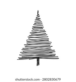 Minimalist scribble christmas tree hand drawn festive holiday greeting card design element vector