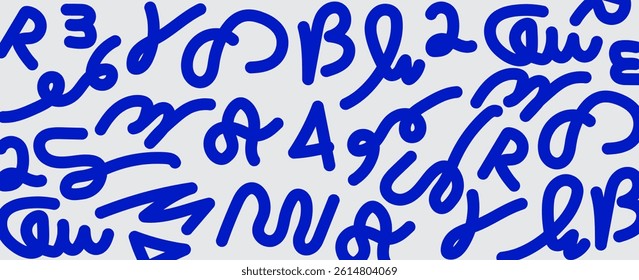 Minimalist scribble style illustration in bold blue on a light grey background. Repeating cheerful circles create a visual rhythm. vector