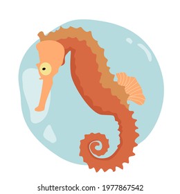 Minimalist sea horse on abstract water bubble vector clip art EPS
