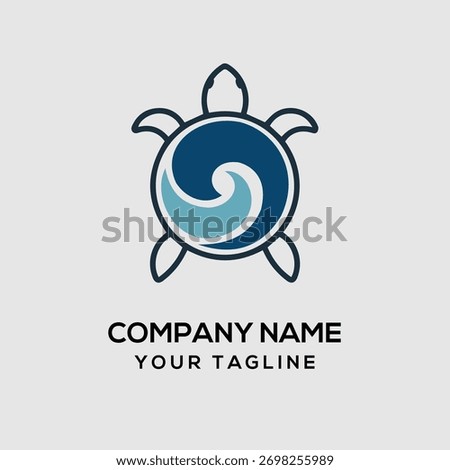 Minimalist Sea Turtle Logo with Ocean Wave Symbol. Modern Marine Wildlife Vector Design.