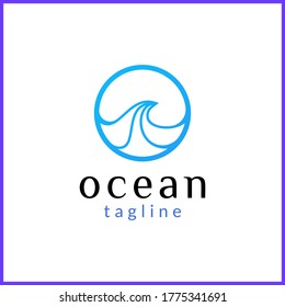 minimalist sea wave logo design in a blue circle