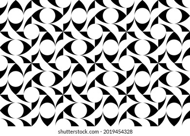 Minimalist seamless black and white fan and eye pattern. Abstract minimalist fabric print. Casual repeating textile design. Modern textile design and classy background