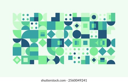 Minimalist seamless geometric background with abstract green and blue patterns ideal for creative designs, wallpapers, and professional projects.