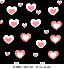 Minimalist Seamless Heart Pattern on Black Background 