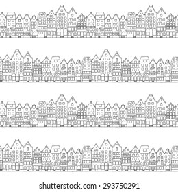Minimalist seamless pattern background. Vintage town street. Old brick houses.