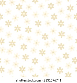 Minimalist seamless pattern with beige flower. Design for paper, textile print, page fill. Hand drawn floral background. Cute design for girls, kids.