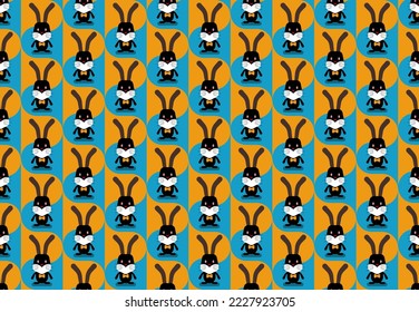 Minimalist seamless pattern with black rabbit, vector clipart