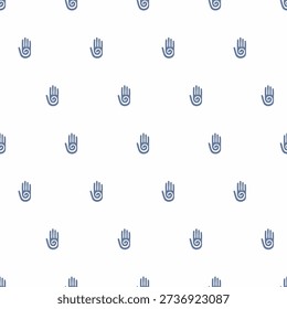 Minimalist seamless pattern with blue hand icons on white background