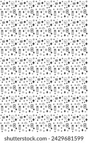 Minimalista Patrón sin fisuras con trébol, paraguas, reloj, cuaderno y calculadora. Patrón de fondo blanco y negro para impresión. estilo de vida moderno patrón abstracto sin fisuras.