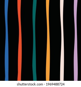 Minimalist seamless pattern of colored lines on a black background. Pattern for fabric, gift wrapping, paper, wallpaper
