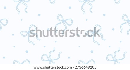 Minimalist Seamless Pattern with Delicate Blue Outline Bows and Polka Dots, Elegant Pastel Coquette Aesthetic Background for Wedding and Baby Shower