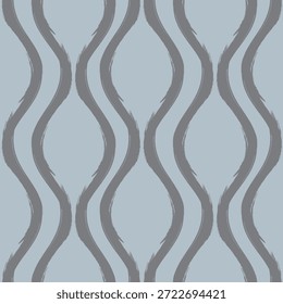 Patrón sin fisuras minimalista con líneas onduladas de pincelada gris abstracto sobre un fondo azul pizarra claro, textura orgánica contemporánea para la decoración y la marca modernas del hogar.
