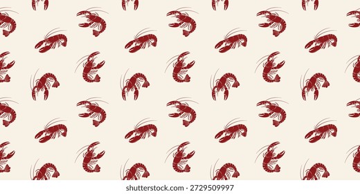 Minimalist seamless pattern featuring red lobster silhouettes arranged on a light cream background.