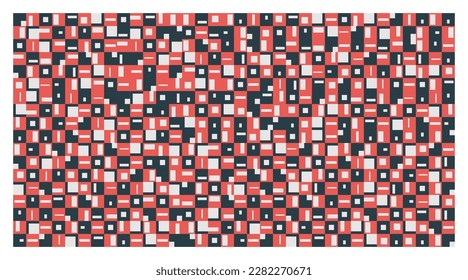 Minimalist seamless pattern featuring simple random shapes in black and red. Great for packaging and stationery.