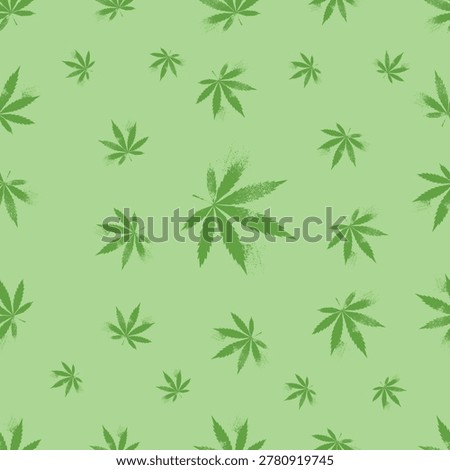 A minimalist seamless pattern featuring sketchy green cannabis leaves on a light background. Ideal for eco-friendly packaging of CBD products, cosmetics, medical supplies, and textile design