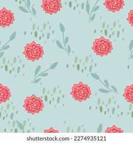 Minimalist seamless pattern with flowers and leaves. Bright, botanical pattern perfect for paper, cover, wallpaper, fabric, posters. Vector graphics.
