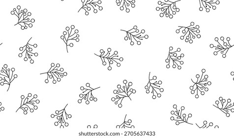 Padrão sem emenda minimalista de ramos de baga desenhados à mão em um estilo de arte de linha simples preto e branco para um design moderno.