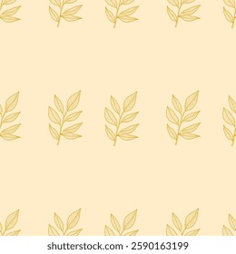  Minimalist seamless pattern with hand-drawn botanical leaves on a beige background. Ideal for fabric, wallpaper, wrapping paper, and stationery.