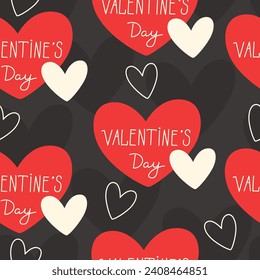 Minimalist seamless pattern with with hearts for Valentine's Day on a dark background