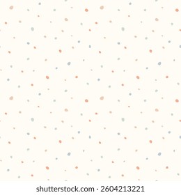 Minimalist seamless pattern with irregular pastel dots on light background. Scattered pastel spots. Terrazzo simple pattern. Perfect for packaging, textile, wallpaper, stationery, baby child product