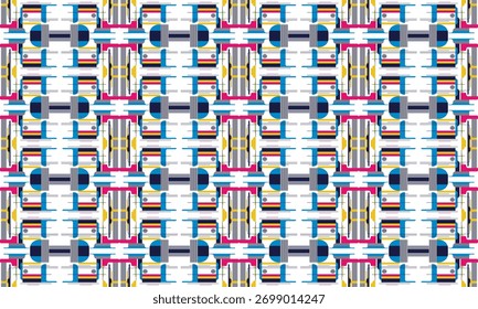 Minimalist Seamless Pattern with Lines, Circles, and Triangles