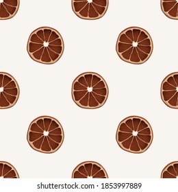 Minimalist seamless pattern with realistic dry orange slices on white background. Christmas wallpaper. Vector illustration.