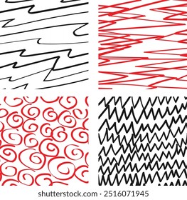 Minimalist seamless pattern with retro geometric shapes and wavy lines