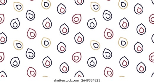 A minimalist seamless pattern showcasing stylized droplet icons in three distinct colors. The design is clean, modern, and versatile for various applications.
