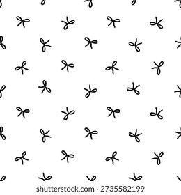 Minimalist seamless pattern with small black hand-drawn bows on a white background. 