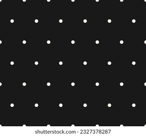 Minimalist seamless pattern with small hexagons. Vector monochrome geometric texture, abstract black and white background with small hex, dots. Dark design for decor, wallpaper, digital, web, print