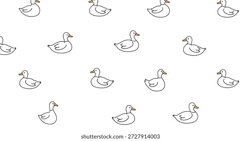Modelo inconsútil minimalista con los patos blancos Pequeños que tienen los picos anaranjados que nadan en una superficie blanca lisa del fondo.