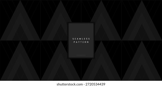 Minimalist seamless pattern with stacked dark gray triangles and thin geometric outline lines for luxury packaging or architectural wallpaper design
