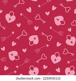 Minimalist seamless pattern for valentine's day in color magenta