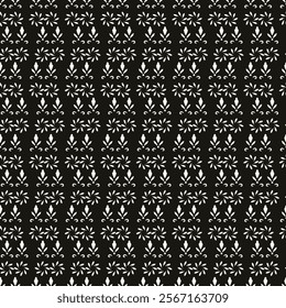 Minimalist seamless pattern. Vector geometric textures with small element, lines, flowers. Black and white minimal abstract background. Modern design