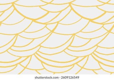  Minimalist seamless pattern with yellow abstract organic shapes on a white background. Vector hand drawn sketch curved wavy lines print. Contemporary plain ornament.