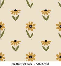 Padrão sem emenda minimalista com flores de margarida amarela em estilo retrô
