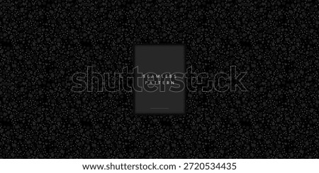 Minimalist seamless terrazzo pattern featuring tiny organic stone granules or sand chips in dark monochrome grey on a black background