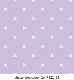 Minimalist seamless vector pattern with white X symbols on a soft purple background. Ideal for digital papers, textiles, wrapping, backgrounds, modern branding, or simple design themes.