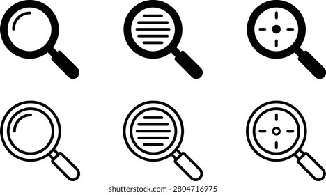 minimalist search icon collection in black and white vector style for ui and web design
