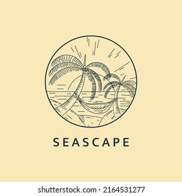 Minimalist seascape logo line art illustration template design