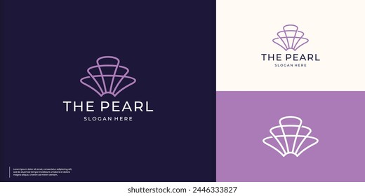 Minimalista Seashell pearl logo icono diseño Plantilla delgada ilustración de estilo lineal.