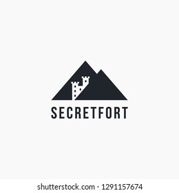 Minimalist Secret fort behind the mountain logo icon vector template on white background